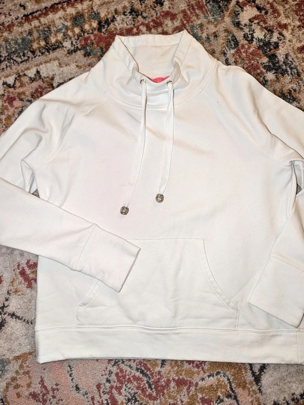 Lily Pulitzer Women's S Jeweled White Drawstring Hoodie Pocket Mock Neck Casual